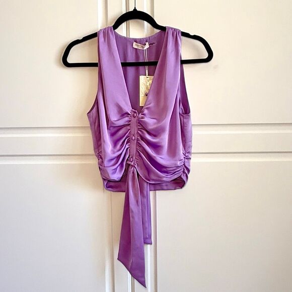 NWT Ramy Brook "Albert" satin cropped top in Mauma (lavender) color  Size S - Picture 1 of 5